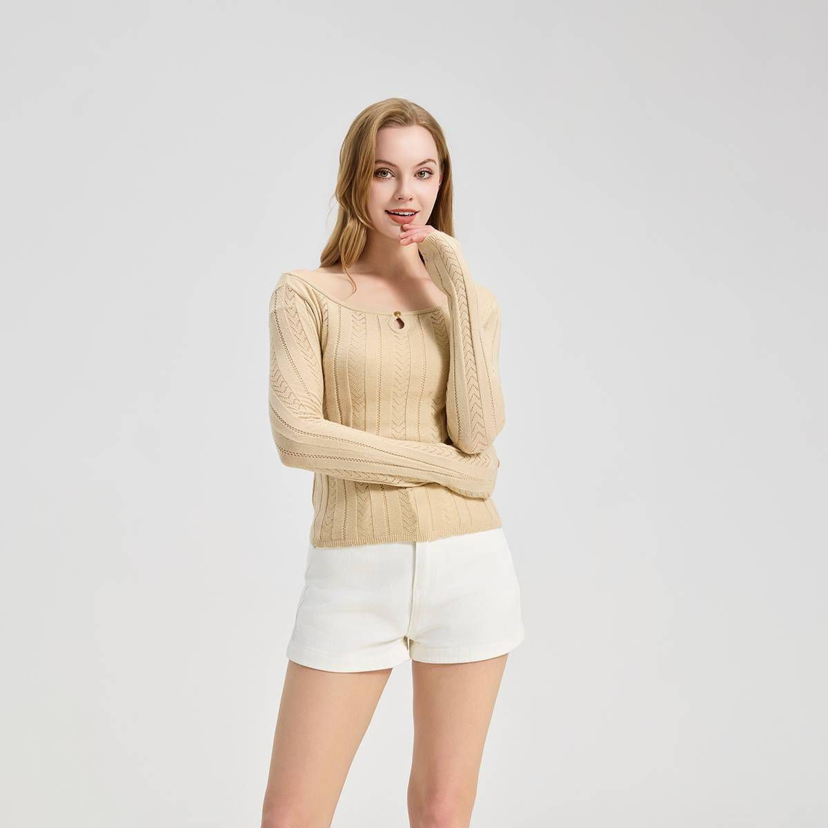 Women's Pointelle Keyhole Sweater - Wild Fable™ Tan XXL | Target
