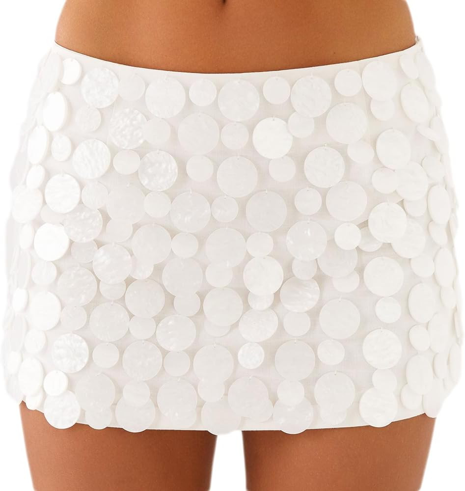 Women Y2K Sequin Sparkly Mini Skirt Sexy Low Waist Glitter Slim Fit Bodycon Skirt Summer Shiny Ni... | Amazon (US)