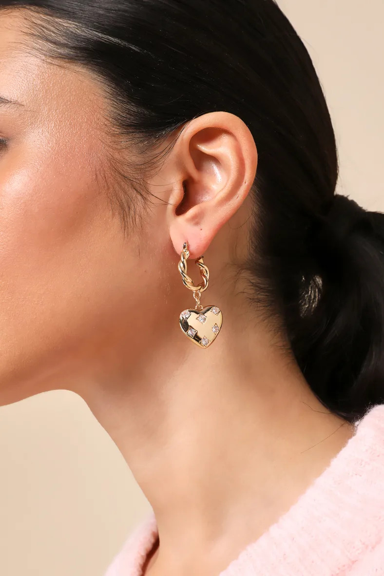Iconic Infatuation Gold Heart Rhinestone Huggie Hoop Earrings | Lulus