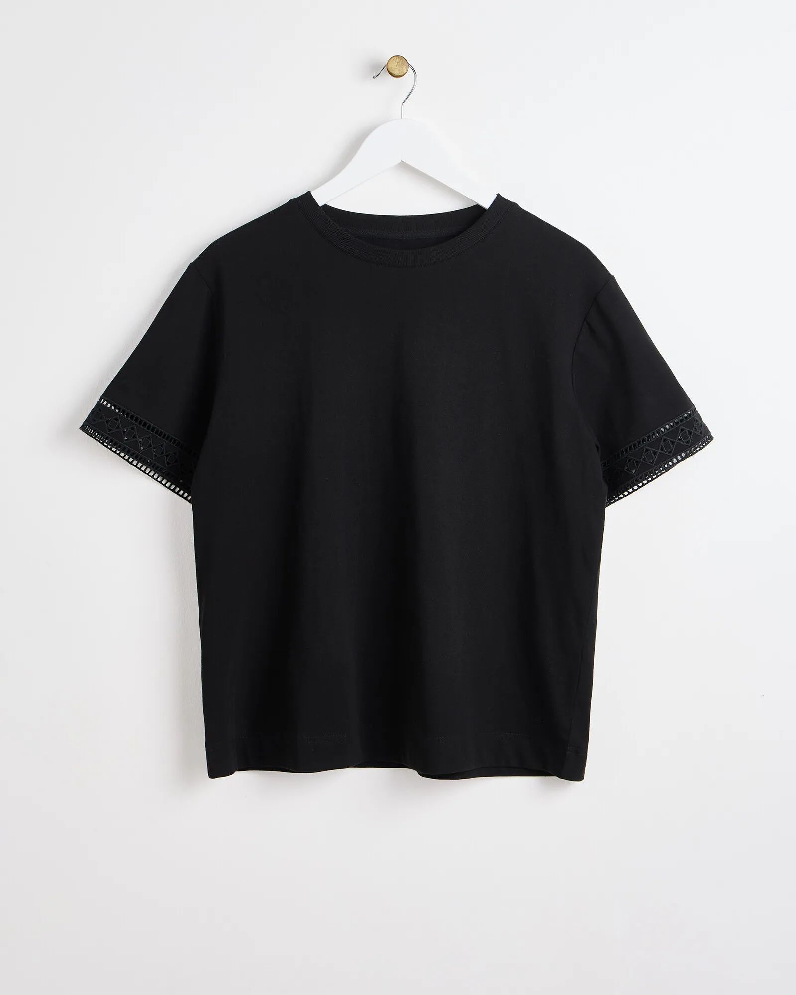 Black Broderie Sleeve T-Shirt | Oliver Bonas | Oliver Bonas (Global)