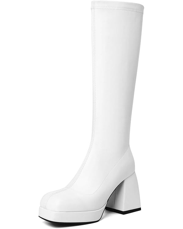 DOBOYG Knee High Boots Women, Platform Boots Chunky Block Heel Stretchy Square Toe Tall Boots Pat... | Amazon (US)