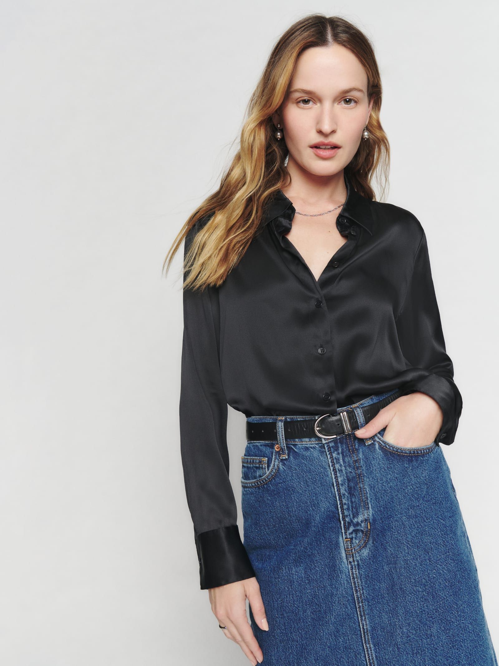 Sky Relaxed Silk Top | Reformation (Global)