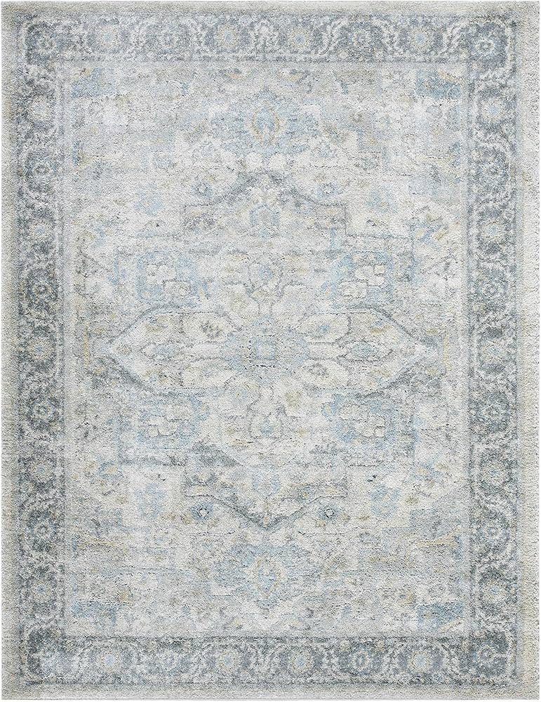 Hauteloom Akshay Living Room, Bedroom Area Rug - Bordered Traditional Boho - High Pile - Blue, Sa... | Amazon (US)