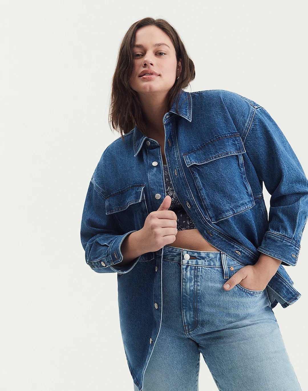 Denim Oversized Cargo Shirt Jacket in Palmerston Wash | Madewell