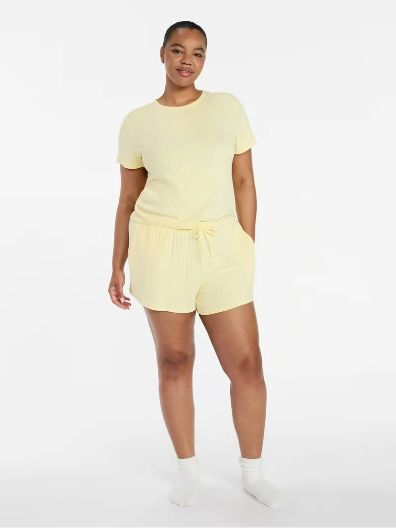Joyspun Women’s Pointelle Knit Sleepwear Tee with Short Sleeves, Sizes XS-3X | Walmart (US)