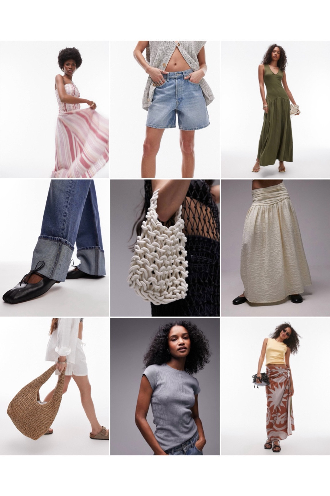 TOPSHOP TOP NINE | summer edit, holiday outfits, bandeau dress, denim shorts, ballet flats, maxi skirt, straw bag, baby tee, sarong, swimwear 

#LTKuk #LTKstyletip #LTKsummer