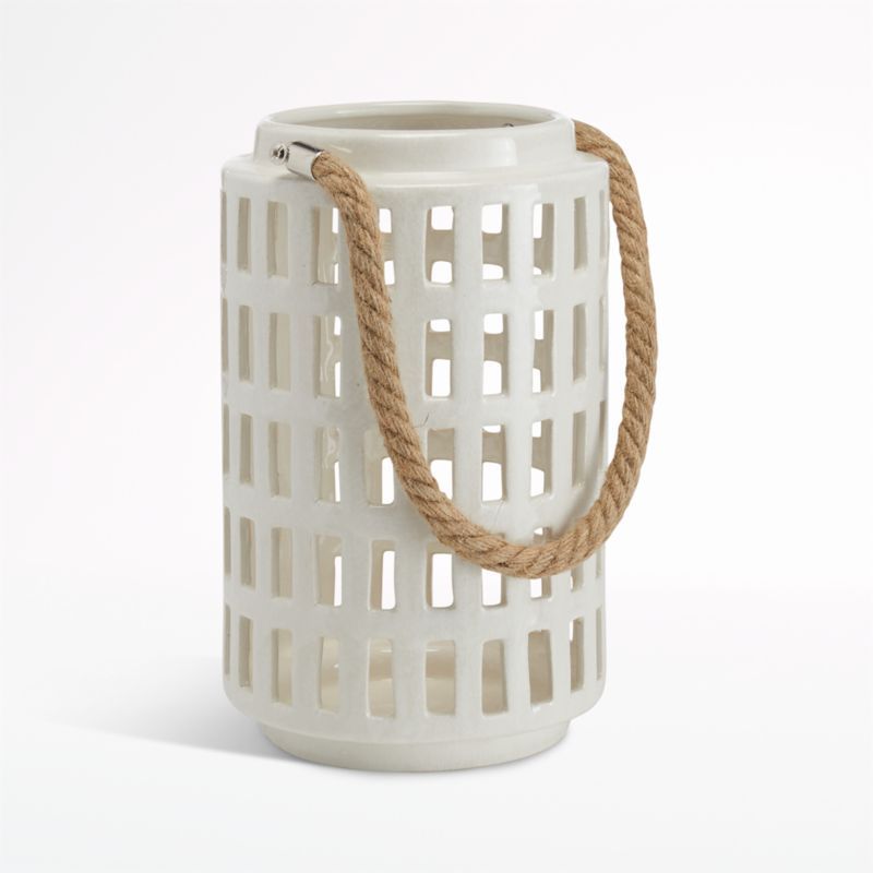Peek 10.75" Ivory Ceramic Lantern + Reviews | Crate and Barrel | Crate & Barrel