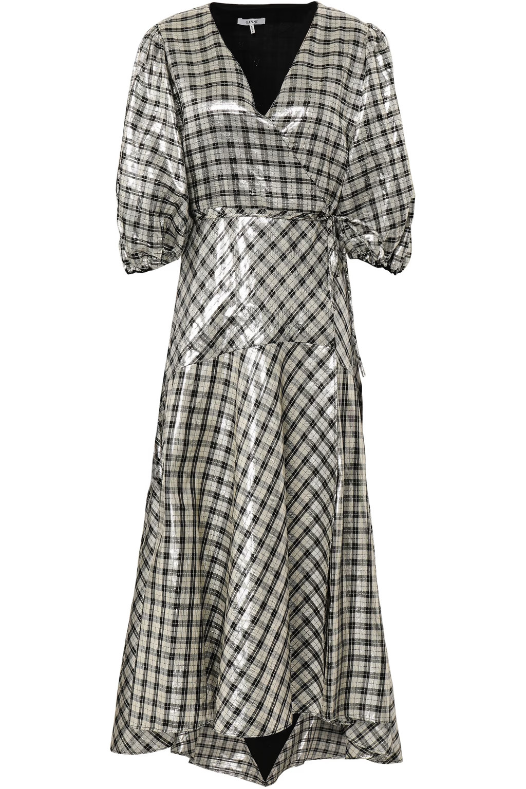 Checked silk-blend lamé midi wrap dress | The Outnet (UK and Europe)