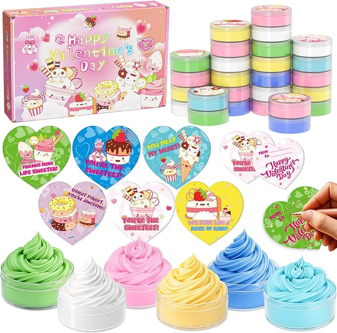 Valentines Day Gifts for Kids, 24 Pack Ice Cream Butter Slime with Greeting Cards, Classroom Exch... | Amazon (US)