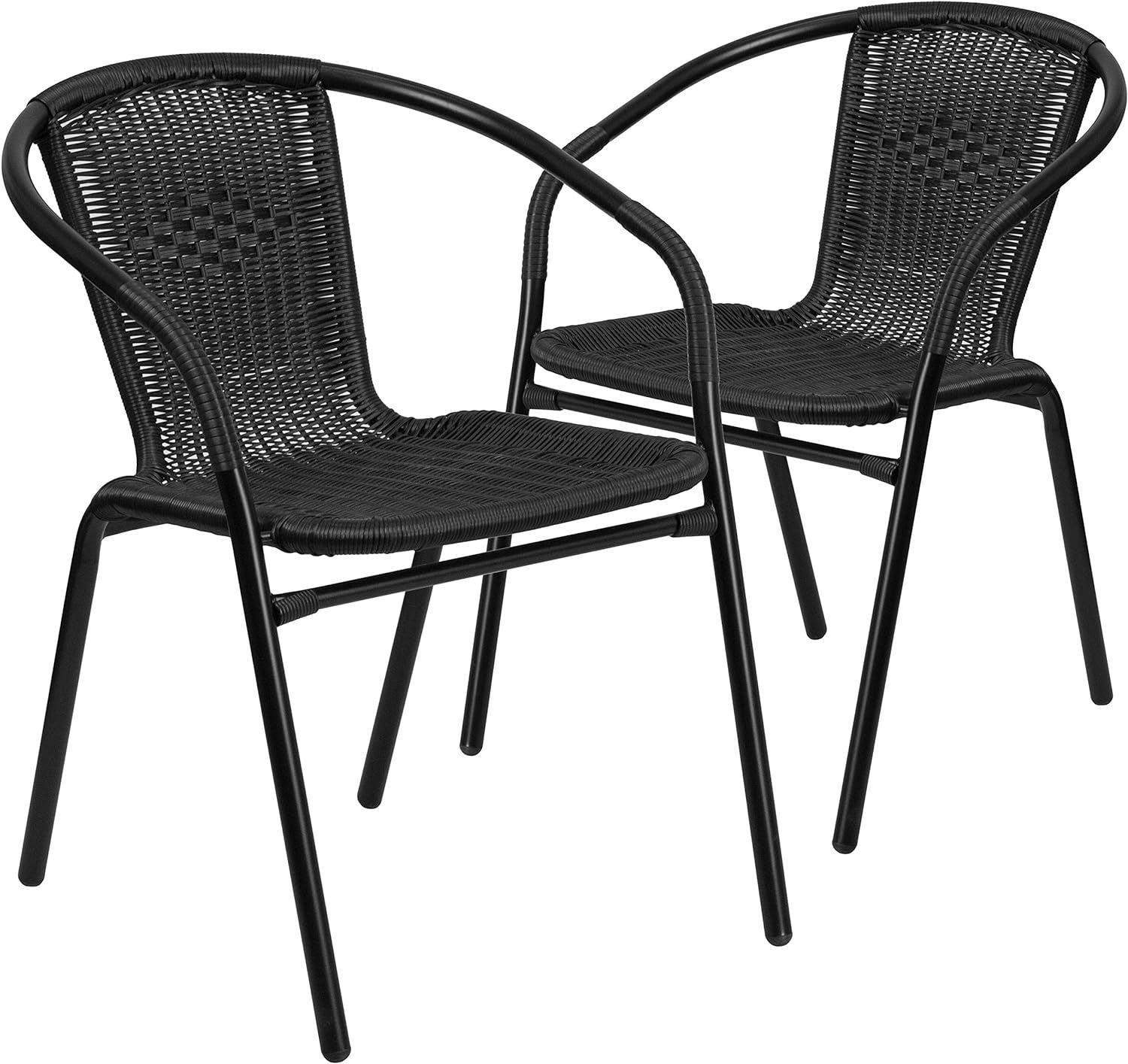 EMMA + OLIVER 2 Pack Gray Rattan Indoor-Outdoor Restaurant Stack Chair with Curved Back | Amazon (US)