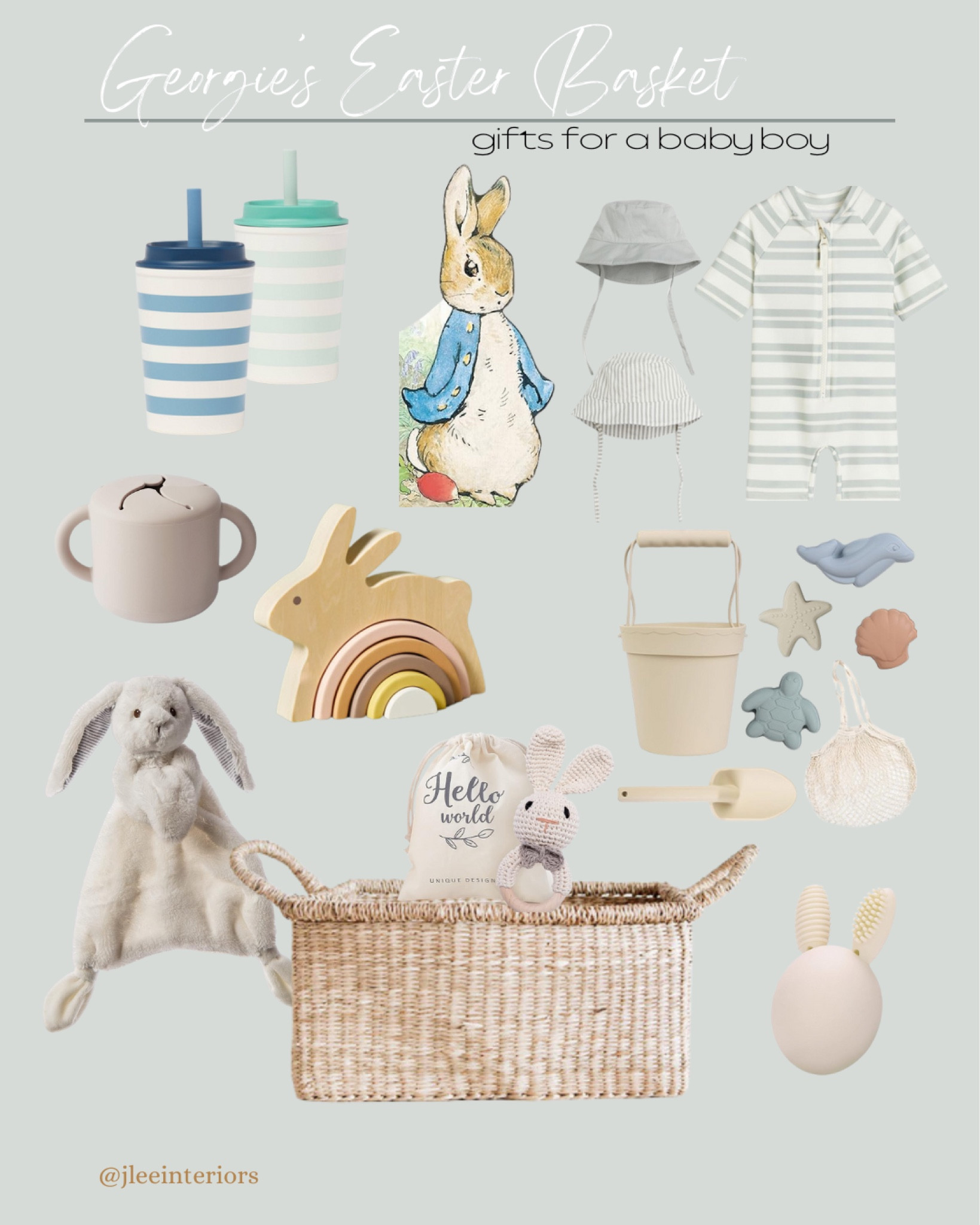 Easter basket gift ideas for my one year-old son.
#LTKEaster, baby gifts, teething toys, neutral toys, Target sippy cups, Peter Rabbit book, HMkids, mushie, sun hat, baby boy clothes, baby boy spring, wooden toys, Montessori puzzle

#LTKhome #LTKSeasonal #LTKparties