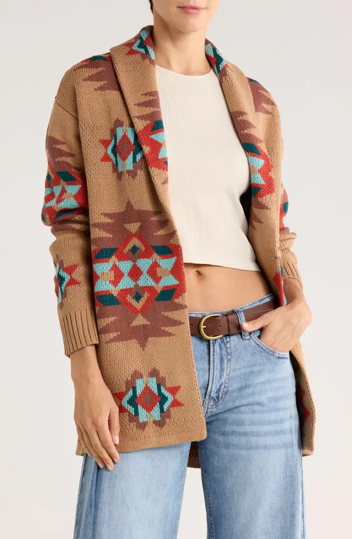Lucky Brand Novelty Pattern Shawl Collar Open Front Cardigan | Nordstromrack | Nordstrom Rack