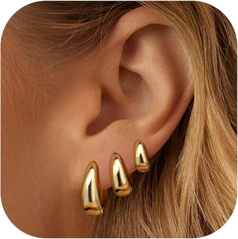 Gold Hoop Earrings for Women 14K Gold Plated Hoops Simple Gold Huggie Small Hoop Earrings Set Eve... | Amazon (US)