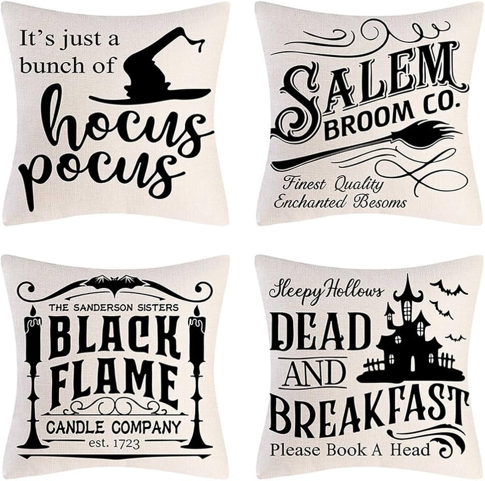 PSDWETS Halloween Decor Throw Pillow Covers Set of 4 Halloween Decorations Hocus Pocus Farmhouse ... | Amazon (US)