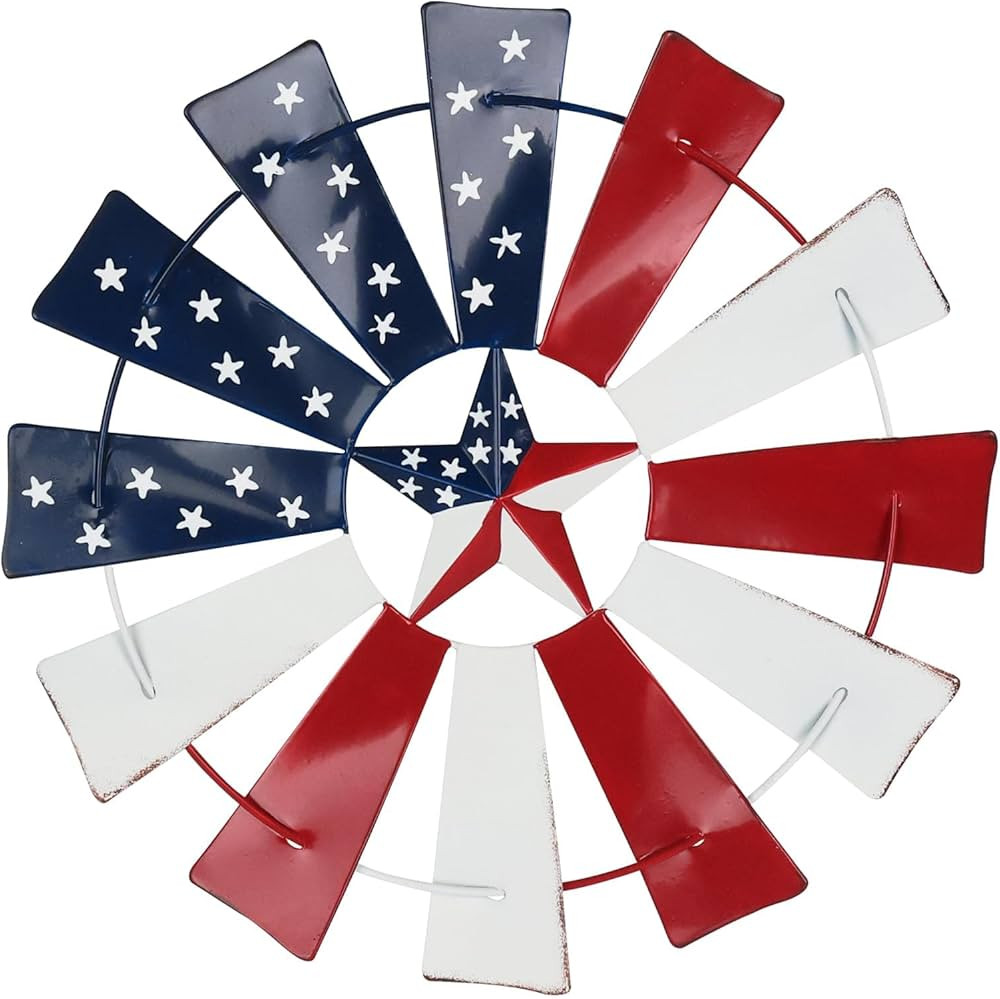 YEAHOME 4th of July Decorations Outdoor, 13.5" Blue Red White Windmill Wall Art for Fourth of Jul... | Amazon (US)