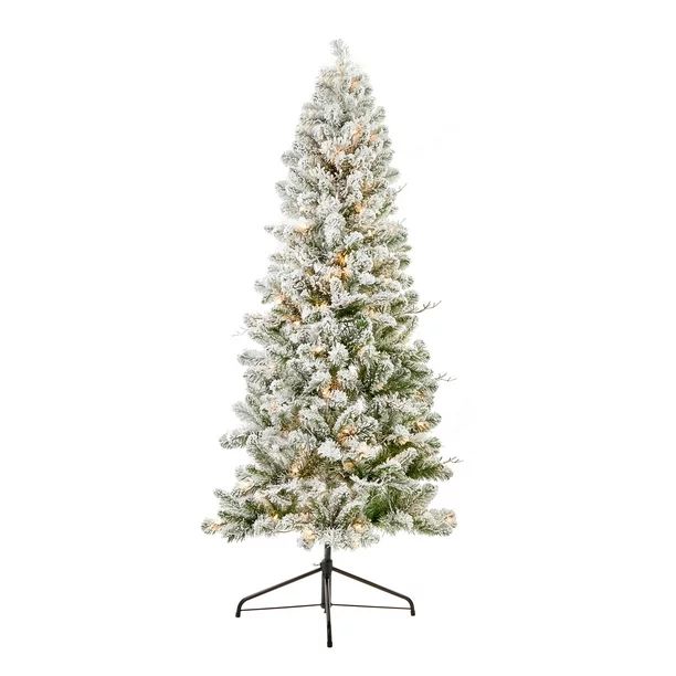 Holiday Time 6ft Pre-Lit Flocked Stratford Half Christmas Tree, Clear, Green, 6' | Walmart (US)