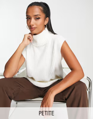 Threadbare Petite Gotham high neck knit vest in white | ASOS (Global)