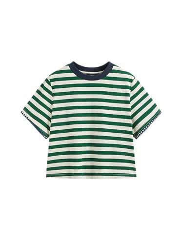 CIDER Women Stripe Crop Top Oversized Summer Crew Neck T-Shirt Cotton-Blend Short Sleeve Tee | Amazon (US)