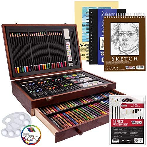 U.S. Art Supply 162-Piece Deluxe Mega Wood Box Art Painting and Drawing Set - Artist Painting Pad, 2 | Amazon (US)