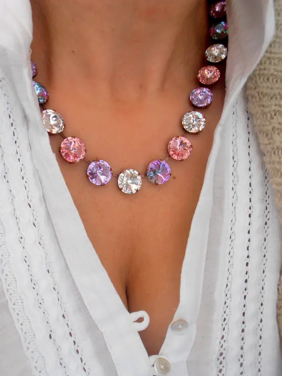 Rose Lavender Tennis Necklace Made With Rivoli Crystals / Anna | Etsy | Etsy (US)