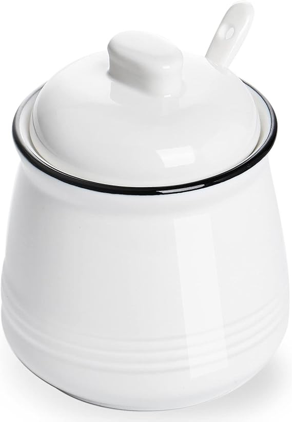 Porcelain Salt Bowl with Lid and Spoon,Ceramic Sugar Bowl 12oz (White) | Amazon (US)