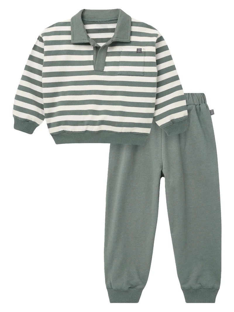Modern Moments by Gerber Toddler Boy Polo Sweatshirt and Sweatpant Outfit Set, Sizes 12 Months - ... | Walmart (US)