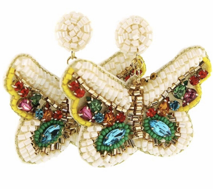SPRING BUTTERFLY MULTI COLORED RHINESTONE SEED BEAD DANGLE FELT BACK EARRINGS | eBay US