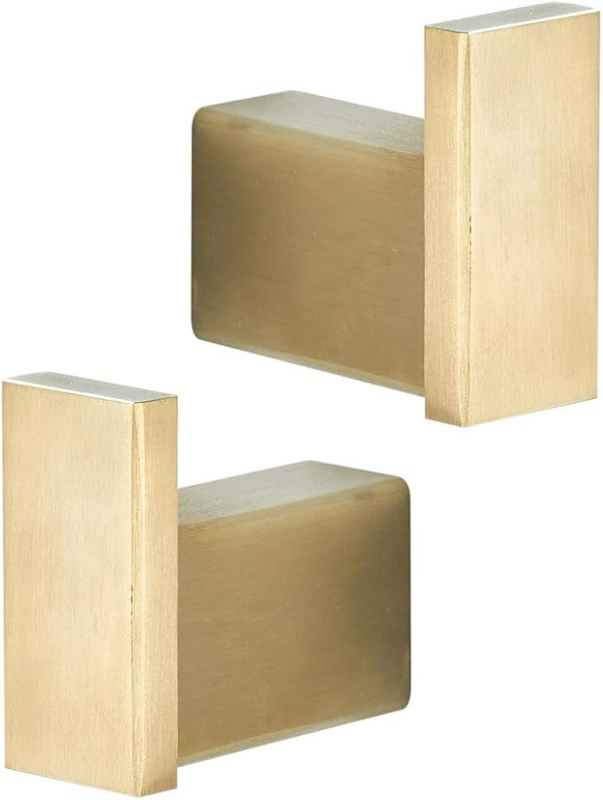 BATHSIR Gold Bathroom Towel Hooks, Brushed Gold Robe Hook Wall Mount Coat Hook 2 Pack Stainless S... | Amazon (US)