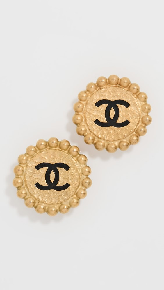 Shopbop Archive Chanel Black Cc Bead Border Round Clip Earrings | Shopbop | Shopbop