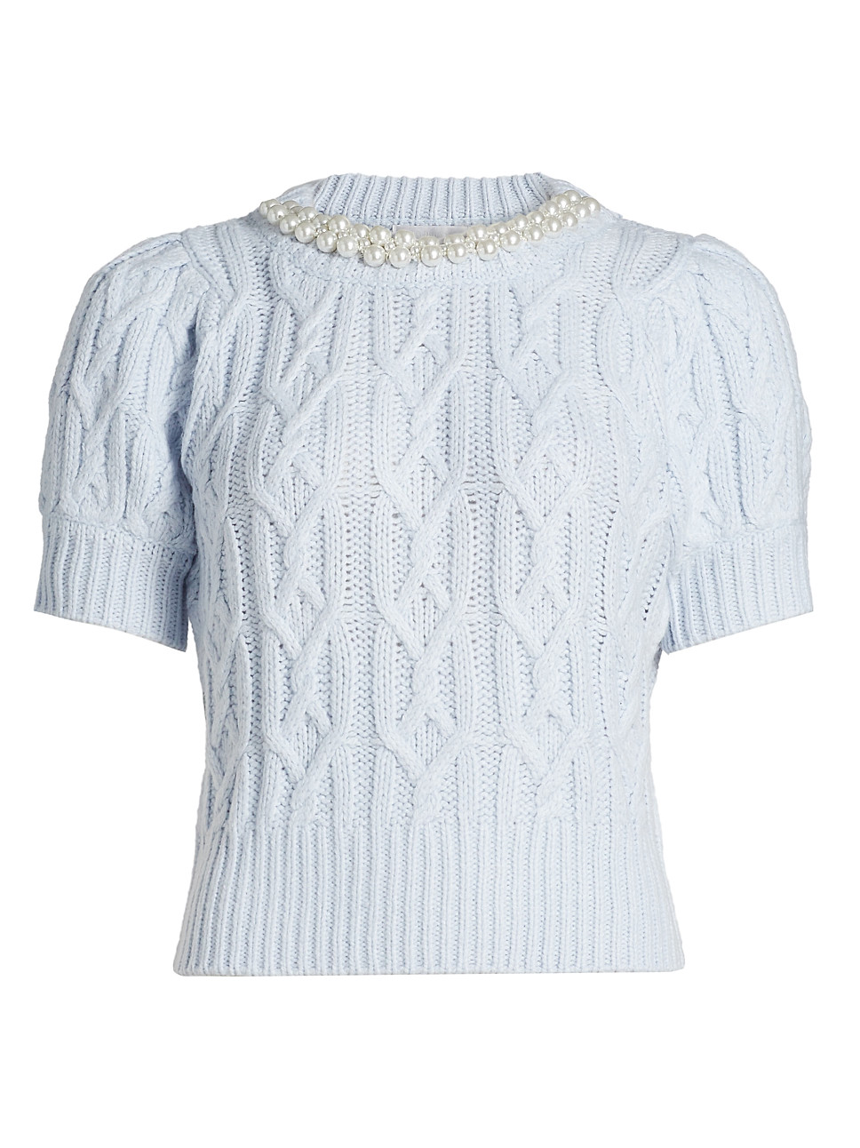 Design History Faux Pearl Cable-Knit Short-Sleeve Sweater | Saks Fifth Avenue | Saks Fifth Avenue