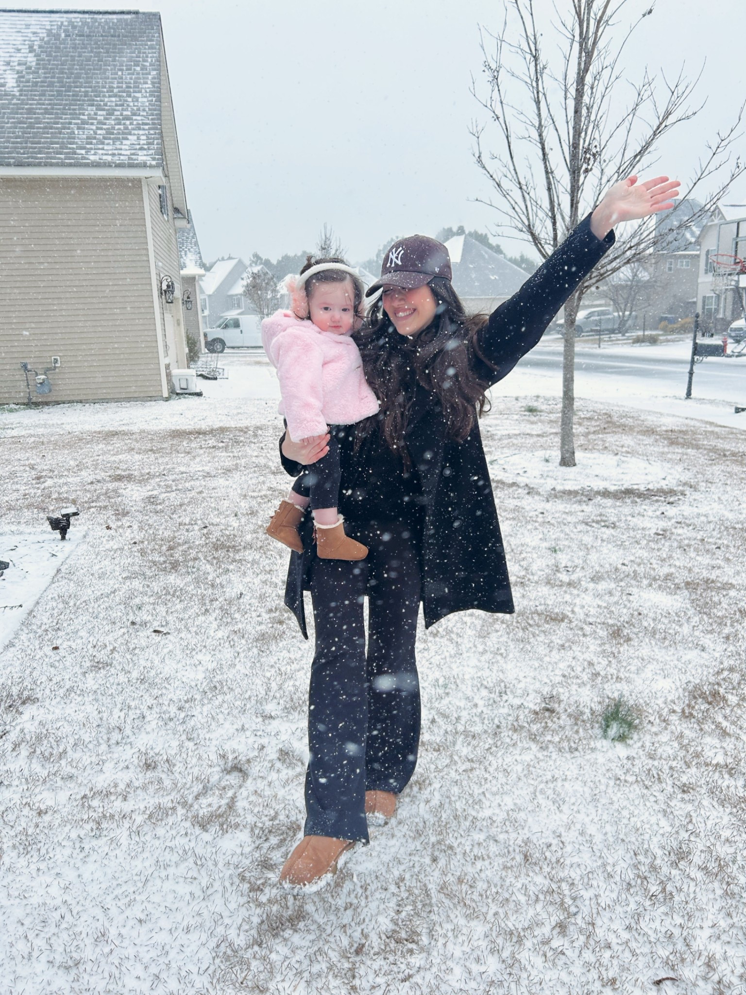 Black winter coat
Uggs
Baseball cap
Winter outfit
Snow outfit 

#LTKootd #LTKSeasonal
