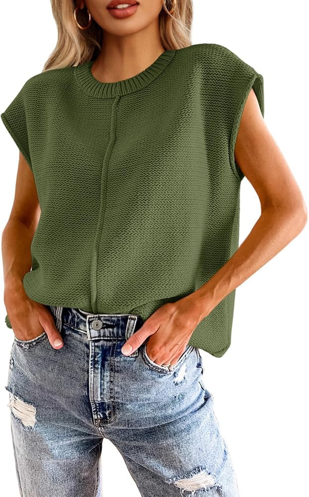 Saodimallsu Womens Summer Cap Sleeve Tops Casual Crew Neck Loose Fit Knit Lightweight Sweater Pul... | Amazon (US)