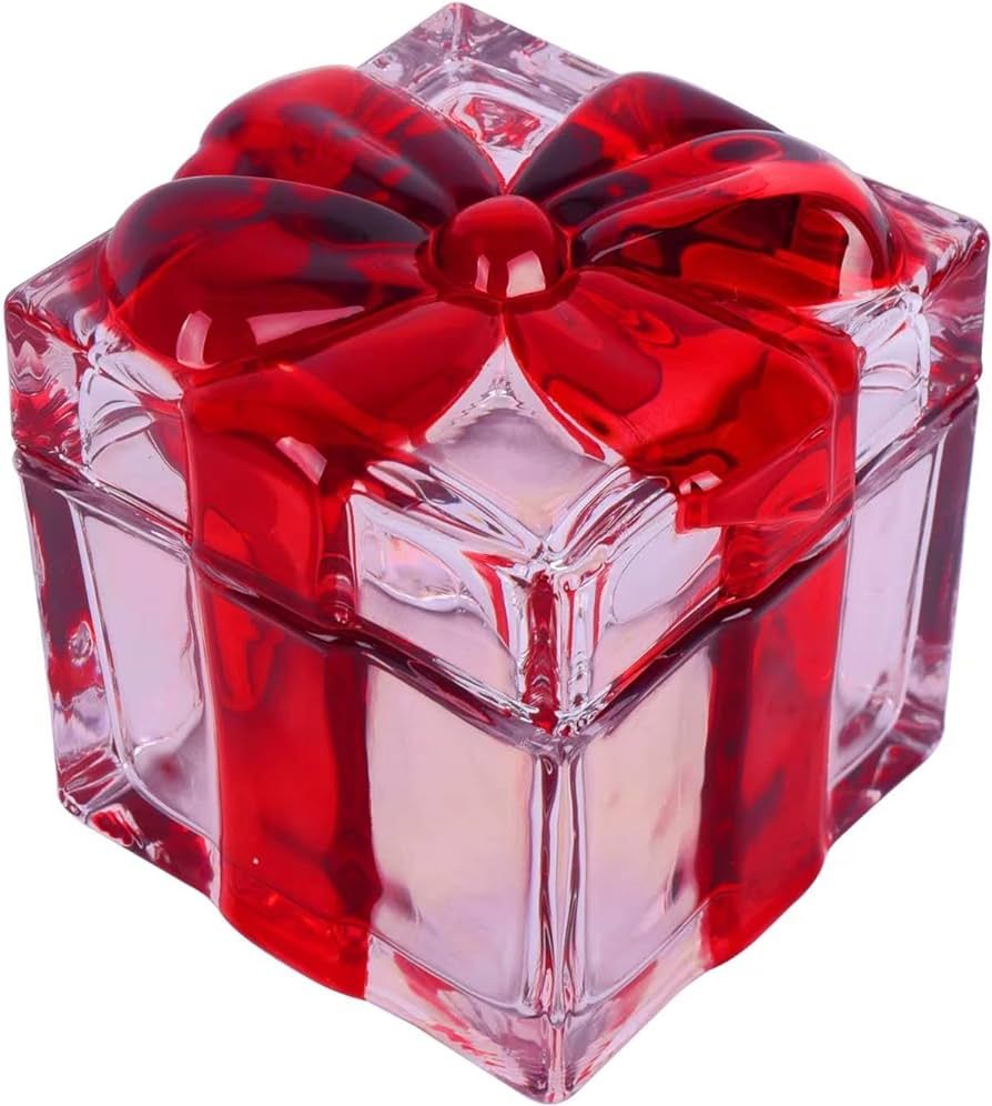 Gkesgm Square Crystal Candy Dish Bowl with Bowknot Lid,Heavy Storage Box Sugar Bowl,Glass Christm... | Amazon (US)