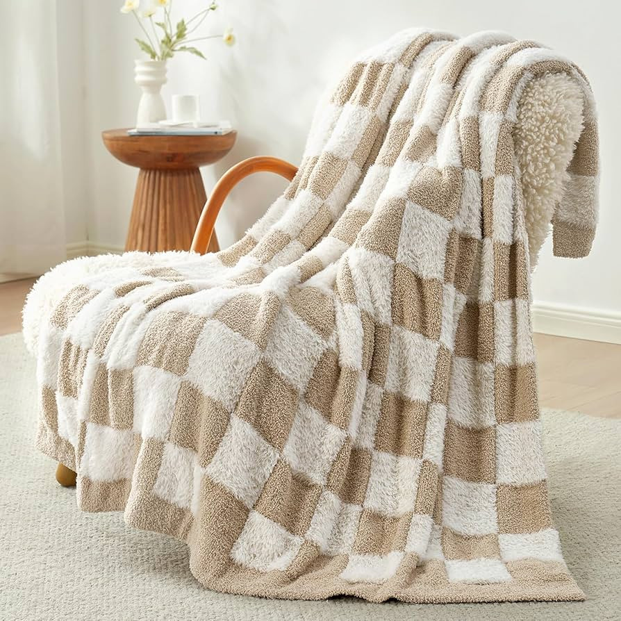 Snuggle Sac Checkered Throw Blanket Faux Fur Microfiber Blankets for Couch,Cozy Soft Warm Blanket... | Amazon (US)