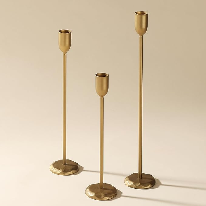 Perfnique Brass Candlestick Holders Set of 3 - Antique Gold Iron Candle Holders for Christmas, Bi... | Amazon (US)