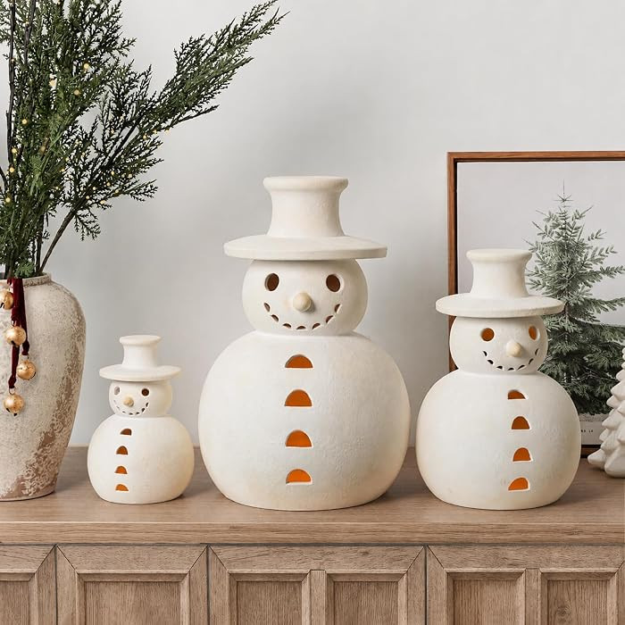 Christmas Decorations, 7.1" Handmade Terracotta Christmas Snowman Figurine | Amazon (US)