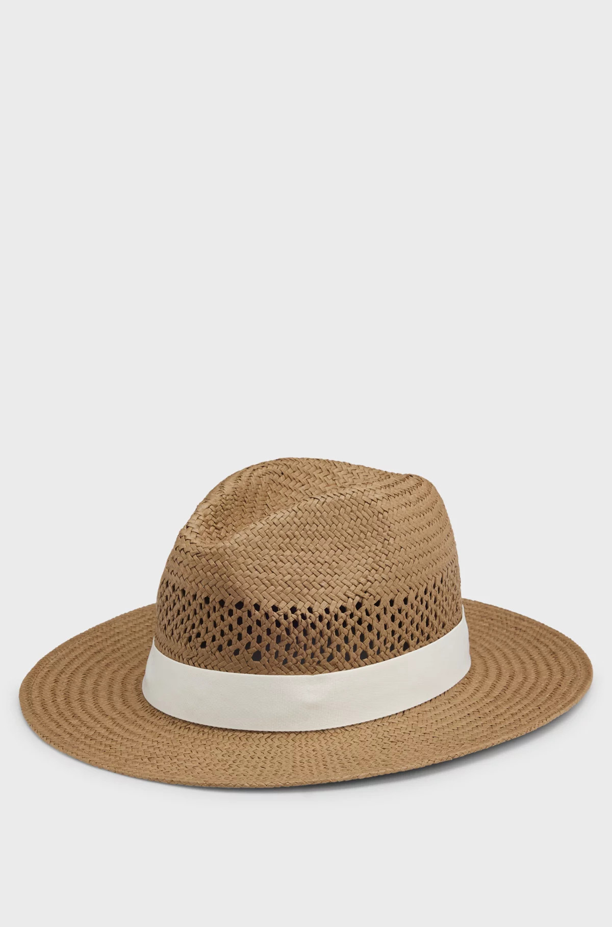 BOSS - Raffia Panama hat with Double B monogram - Beige | Hugo Boss (UK)