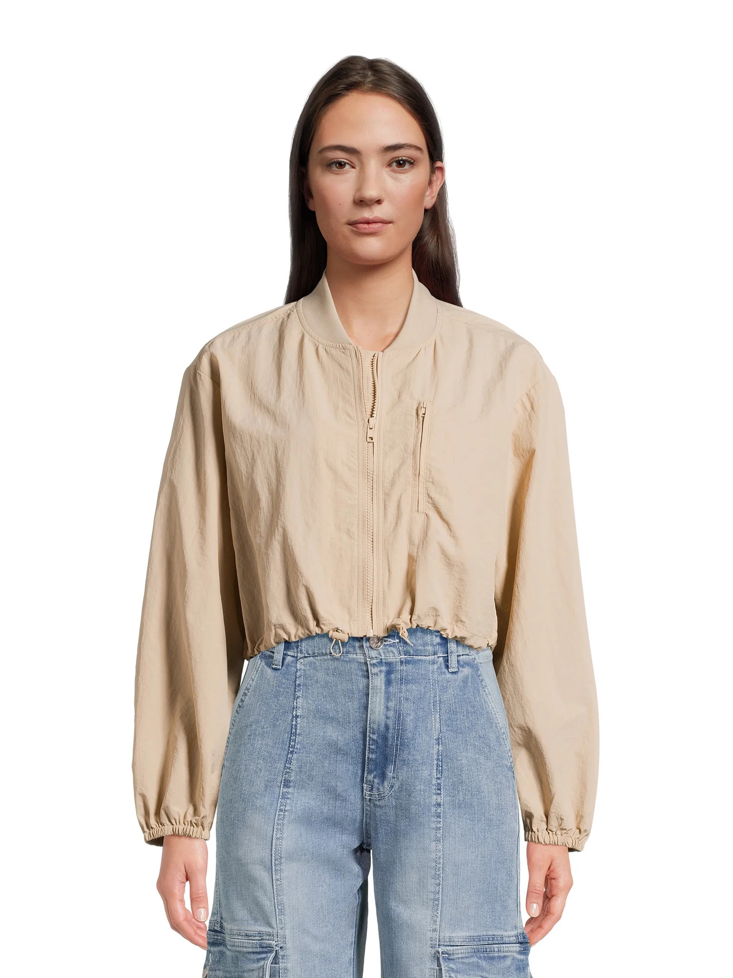 Madden NYC Juniors and Juniors Plus Cropped Bomber Jacket, Sizes XS-4X | Walmart (US)