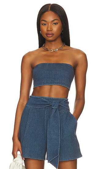 Stretch Denim Micro Tube Top in Light Denim | Revolve Clothing (Global)