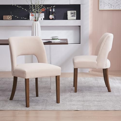 VKNOW Wooden Dining Chairs Set of 2, Modern Fabric Upholstered Dining Room Chair Kitchen Chairs, Farmhouse Dinner Chair for Kitchen Dining Room, Beige | Amazon (US)