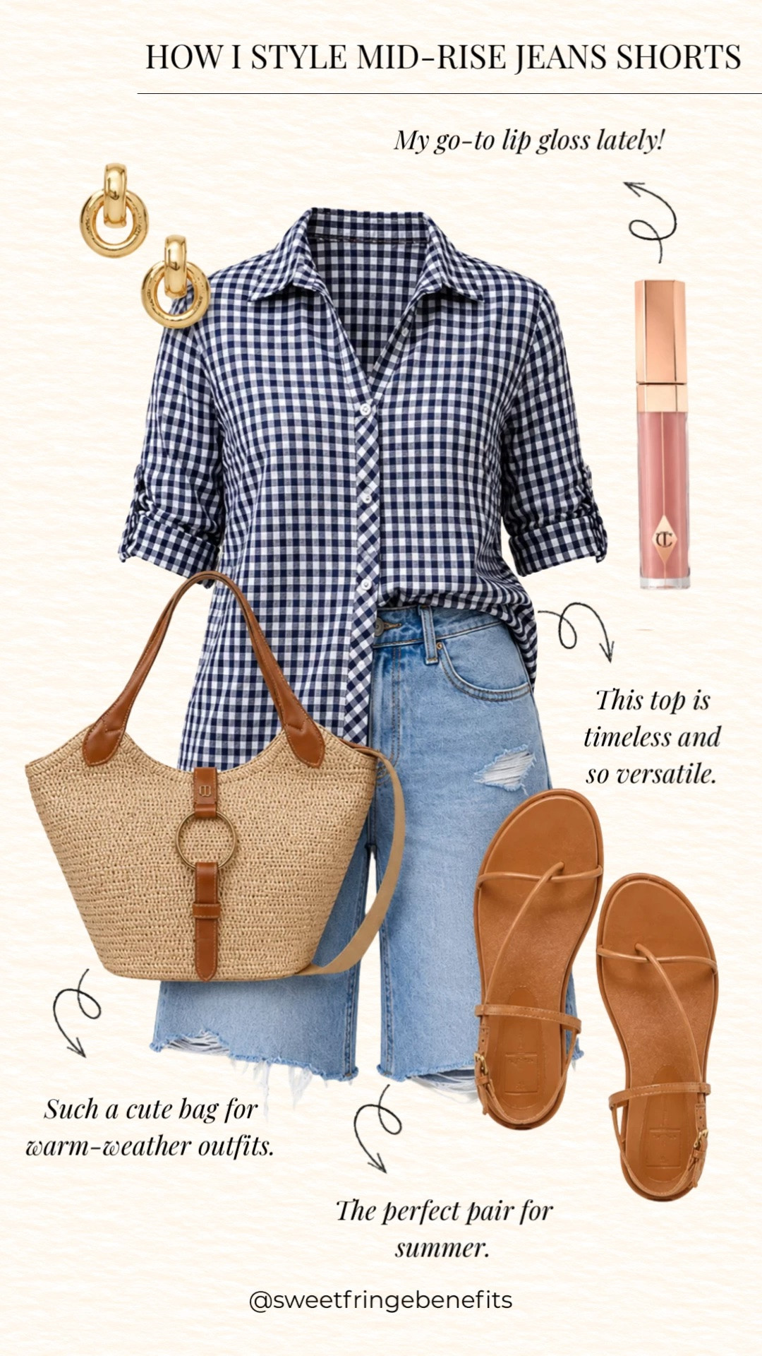 These mid-rise denim shorts are one of my favorite summer staples! Paired with a timeless gingham button-down, classic sandals, and a woven tote, this is an effortless outfit you’ll wear on repeat. I also linked my go-to lip gloss and everyday gold hoops to complete the look.

💡 LTK MADE EASY

❤️ Heart = Support my posts
🔖 Save = Get sale & restock alerts
📋 Lists = Keep favorites organized
📲 Share = Send to yourself for later
💬 Comment = Ask me anything

#LTKootd #LTKOver40 #LTKSeasonal