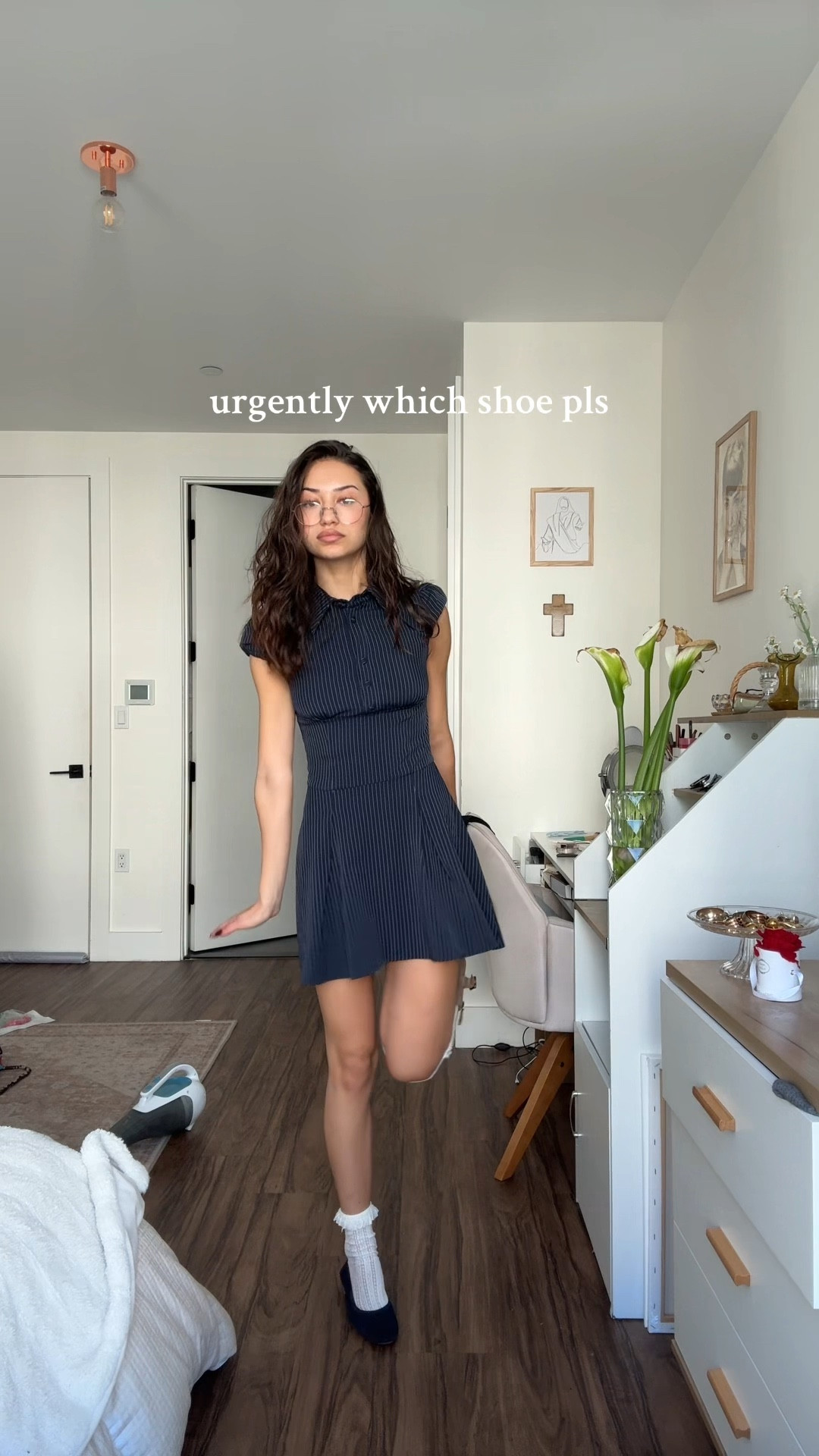 shoes r thrifted! glasses r prescription lololol #falldress #flatswithsocks #chicdress #chicootd #fallootd #collardress #navyblueflats #lacesocks #stripeddress

#LTKPetite #LTKStyleTip