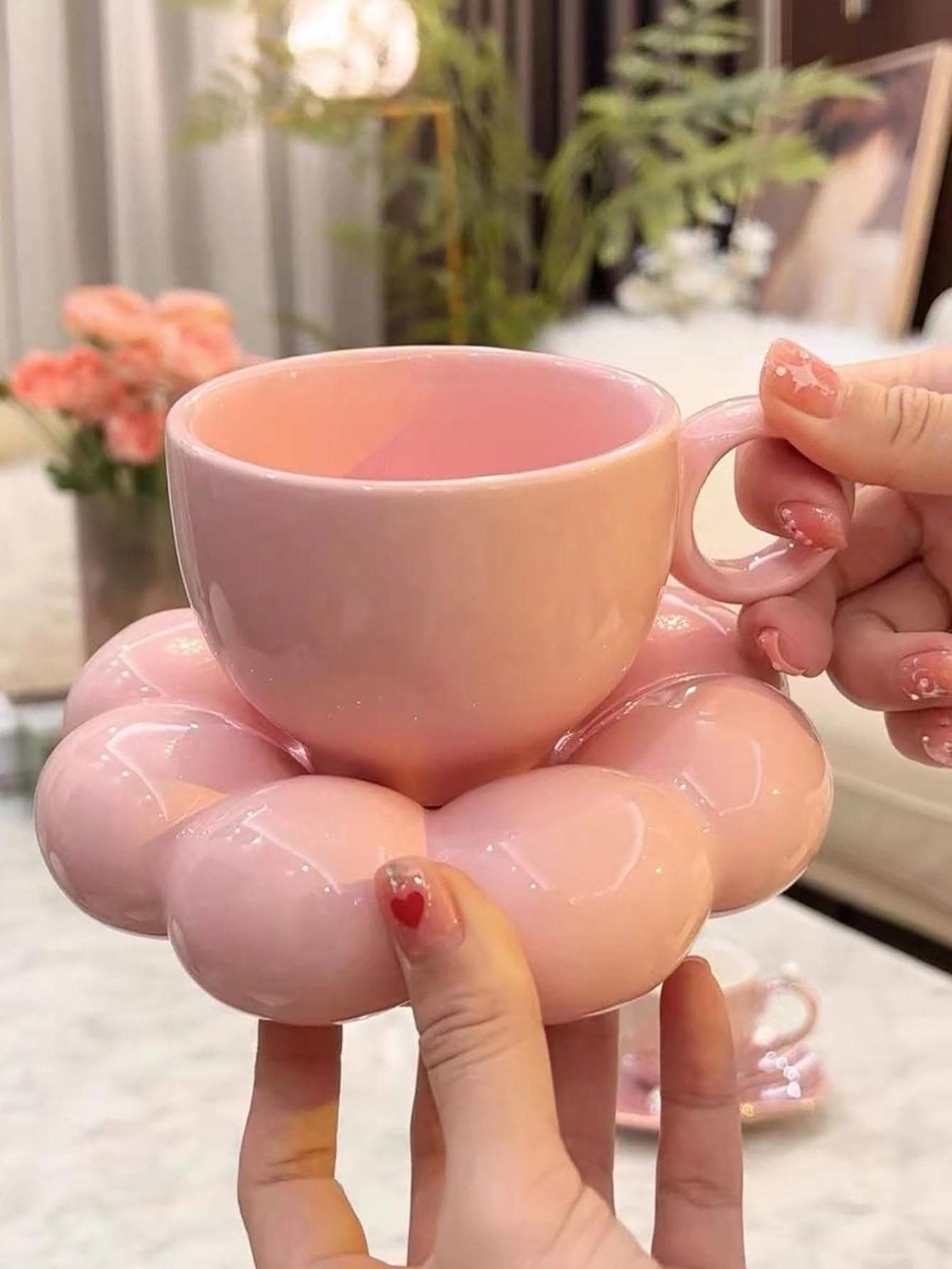 2 peças cor sólida Caneca & desenho de flores moderno porcelana Caneca Conjuntos para escritór... | SHEIN