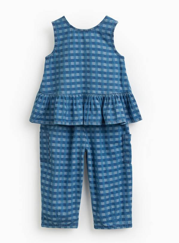 Blue Denim Gingham Peplum Hem Top & Barrel Trousers Set 5-6 years | Tu Clothing