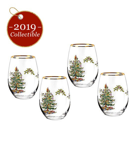 Spode Wine Glasses GREEN - Christmas Tree 2019 Green Wine Glass - Set of Four | Zulily
