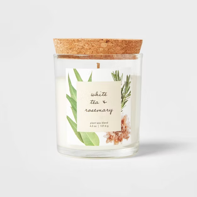 Glass Candle with Cork Lid White Tea and Rosemary - Threshold™ | Target