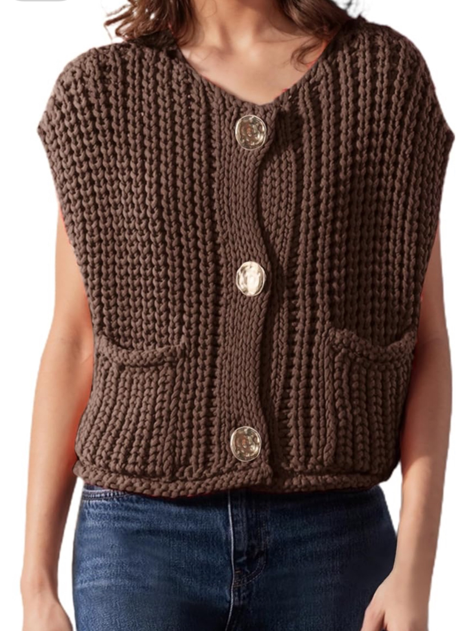 Womens Casual Chunky Knit Vest Gold Button Down Crop Crochet Sleeveless Sweater Vest

#LTKxPrimeDay #LTKSeasonal #LTKStyleTip