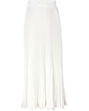ebossy Women's Elastic Waist Satin Metallic Pleated Long Swing Skirt | Amazon (US)