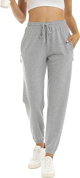 Cinch Bottom Sweatpants for Womens High Waisted Drawstring Jogger Pants with Zippered Pockets | Amazon (US)
