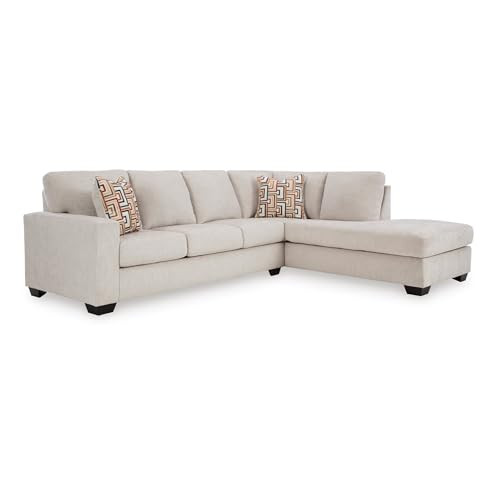 Signature Design by Ashley Aviemore 2-Piece Sectional Sofa with Chaise, Right-Arm Facing L-Shaped Couch, Loose Seat Cushions, 110" Wide Chenille, Stone Light Gray | Amazon (US)